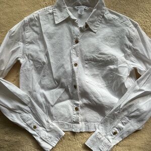 Athleta Cropped White Button-Up